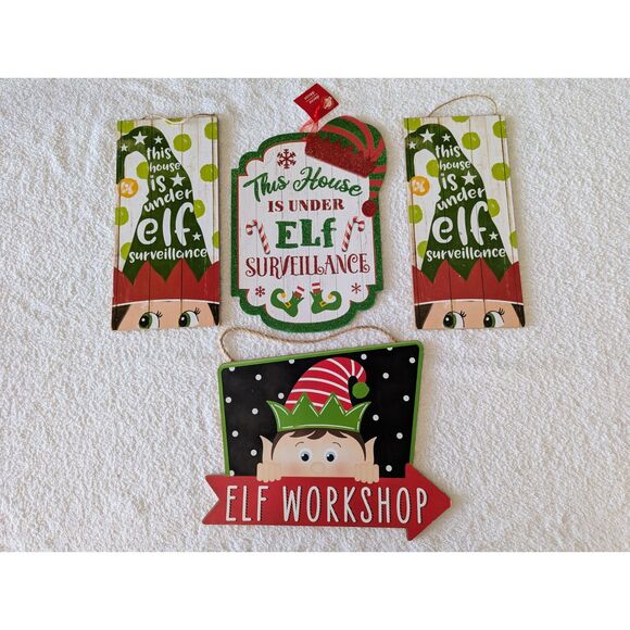 NWOT  Bundle of 4 elf Christmas wood wall/crafting/wreath decor - Picture 2 of 5